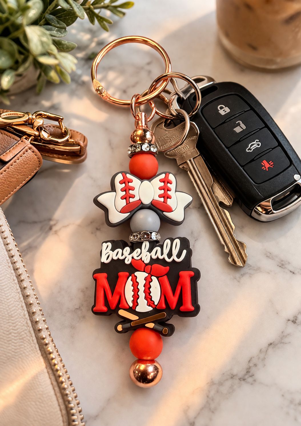 Baseball Mom Accessory Keychain | Baseball Bag Charm | Cup Charm | Softball Mom Game Day Accessory | Custom Sports Mom Gift 