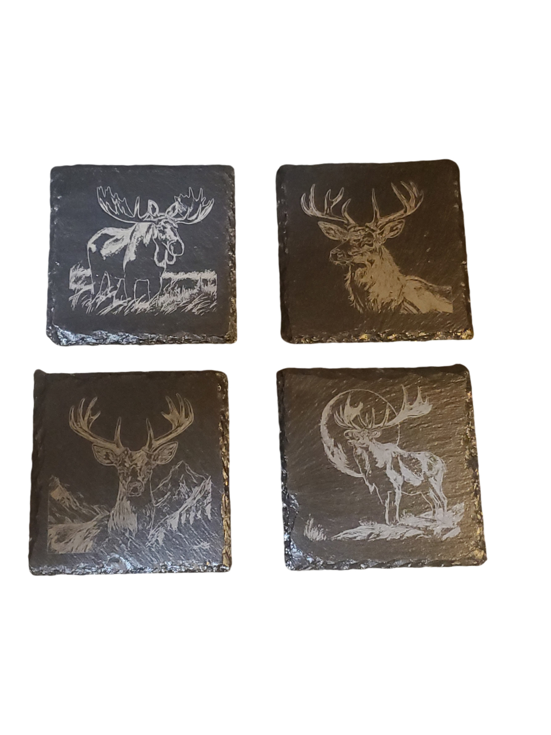 Engraved Deer Slate Coasters QTY 4 for your Home - Stylish and Protective