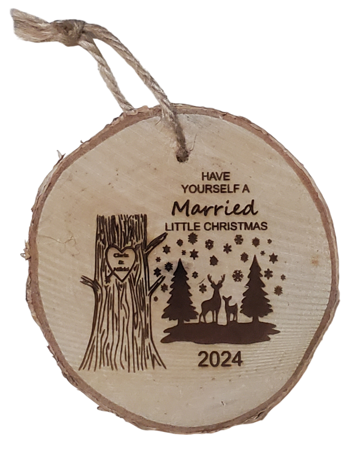 Custom Birch Round Wedding Christmas Ornaments. Size Varies