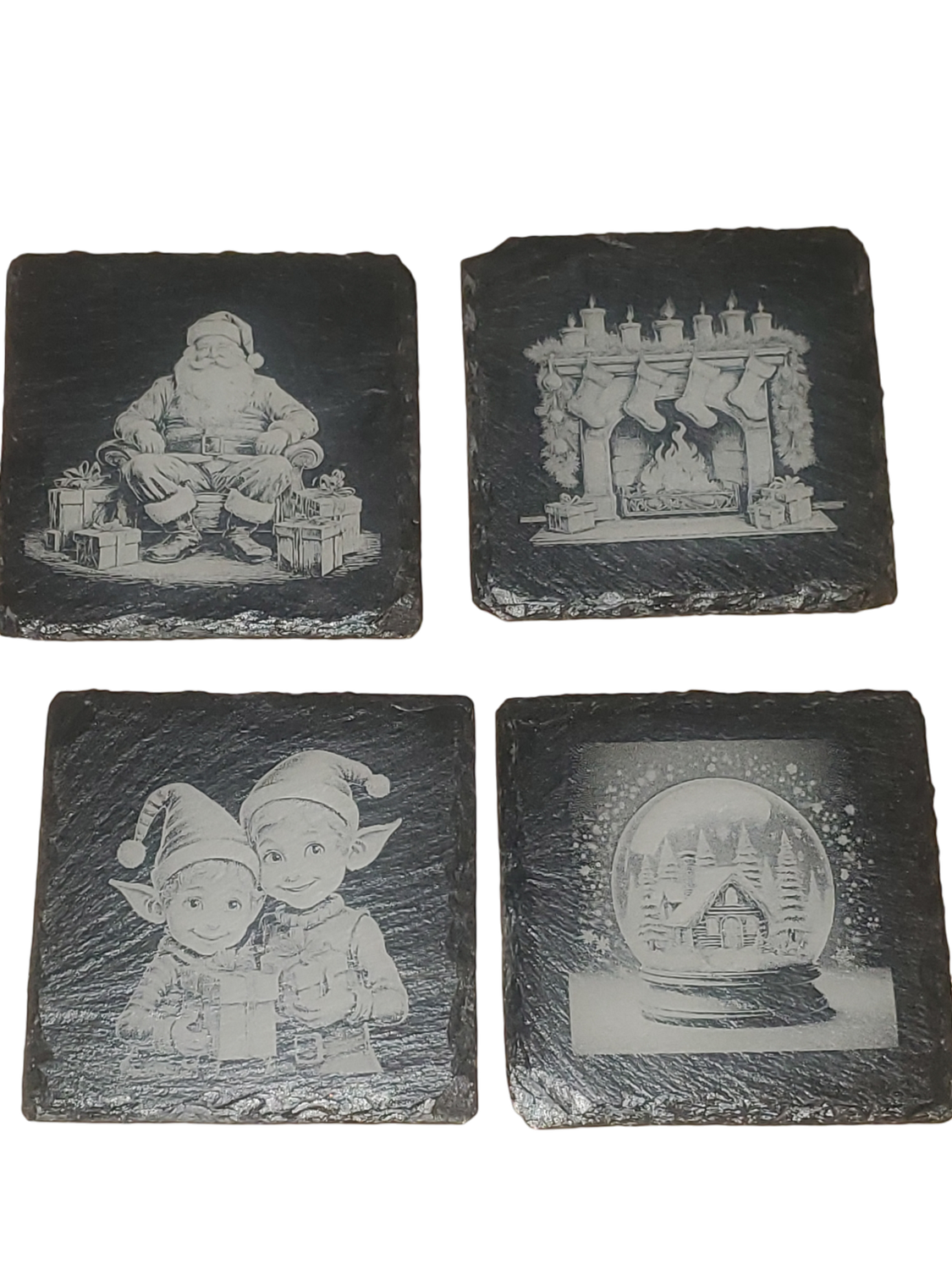 Christmas Slate Coasters - Non-Slip Surface for Your Drinks - Eco-Friendly Tableware QTY 4 Slate coasters Set