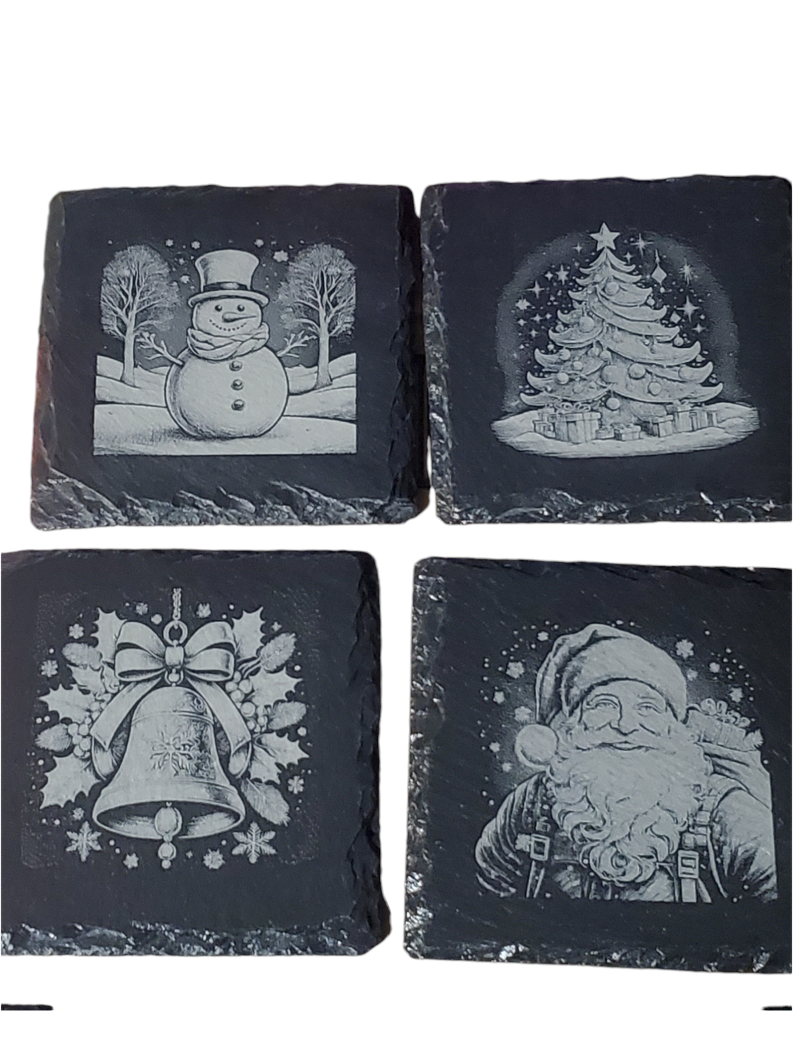 Christmas Slate Coasters - Non-Slip Surface for Your Drinks - Eco-Friendly Tableware QTY 4 Slate coasters Set
