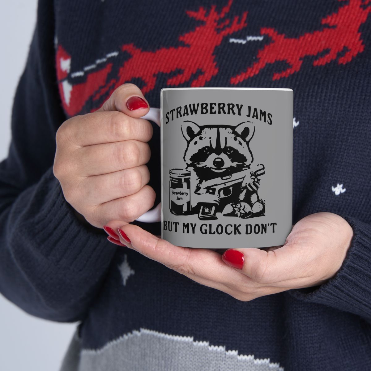 Funny Ceramic Coffee Mug – &quot;Strawberry  Jams But My Glock Dont&quot; – Perfect for Coffee Lovers