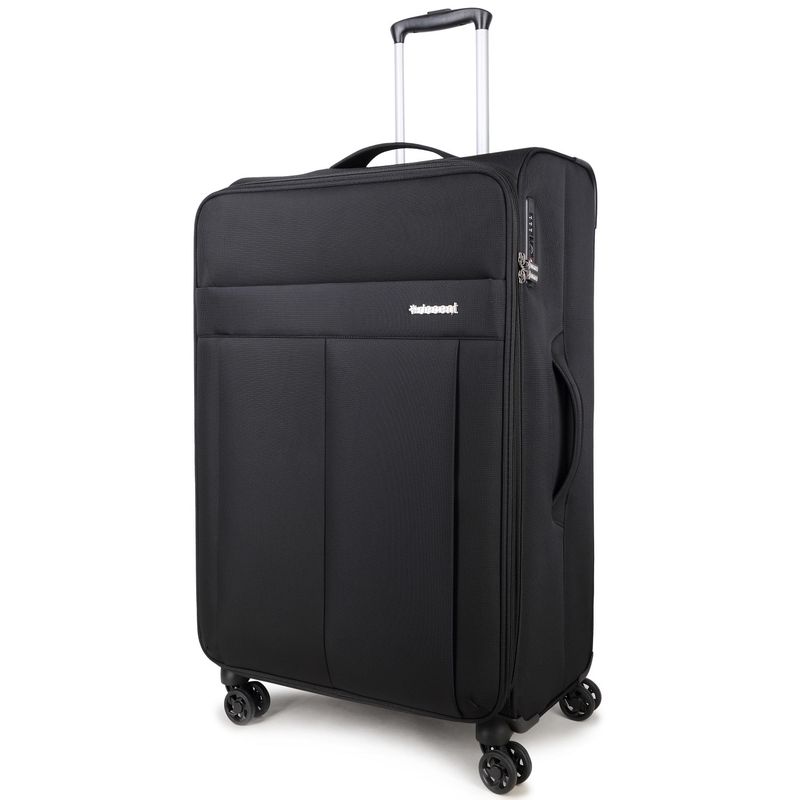 D-Upright Großer Weichgepäck-Reisekoffer mit TSA-Schloss – Ultra-leicht, 109 L, Tiefschwarz (76 × 46 × 32–35 cm)