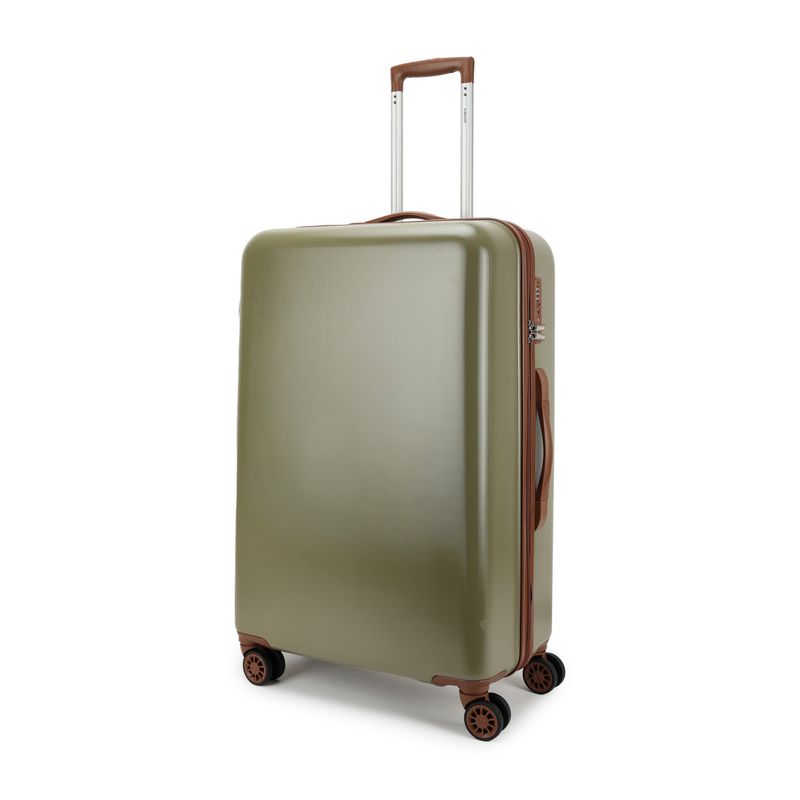 Retro 3-teiliges Hartschalen-Reisekoffer-Set – Trolley-Set mit TSA-Zahlenschloss &amp; 4 Rollen, Olivbraun (35 L, 65 L &amp; 96 L)