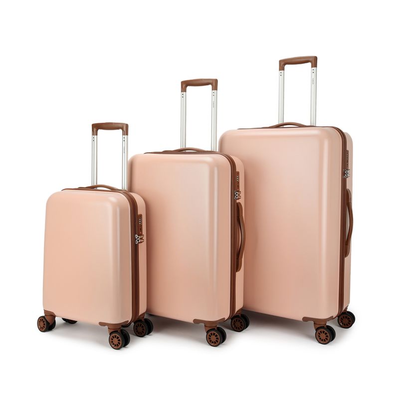 Retro 3-teiliges Hartschalen-Reisekoffer-Set – Trolley-Set mit TSA-Zahlenschloss &amp; 4 Rollen, Pfirsichbraun (35 L, 65 L &amp; 96 L)