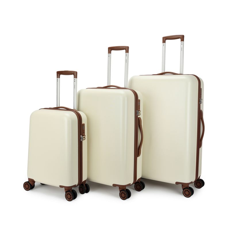 Retro 3-teiliges Hartschalen-Reisekoffer-Set – Trolley-Set mit TSA-Zahlenschloss &amp; 4 Rollen, Crèmebraun (35 L, 65 L &amp; 96 L)