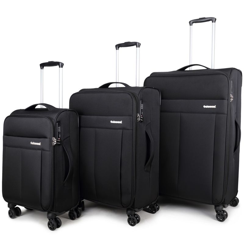 D-Upright 3-teiliges Reisekoffer-Set mit TSA-Schloss – Trolley-Set, Tiefschwarz (34 L, 70 L &amp; 109 L)