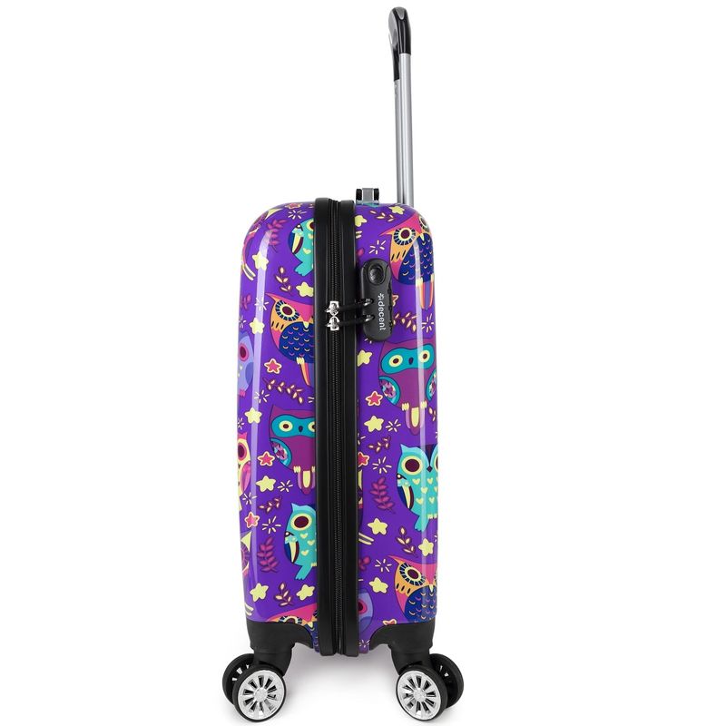Forenza Handgepäck-Trolley 30 L – Kabinenkoffer mit Eulenmotiv in Lila (55 × 35 × 20 cm)