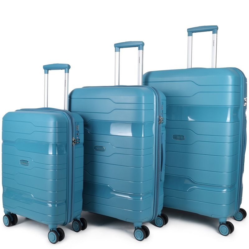 One-City 3-teiliges Hartschalen-Reisekoffer-Set – Trolley-Set mit TSA-Zahlenschloss &amp; 4 Rollen, Pastellblau (36 L, 72 L &amp; 105 L)