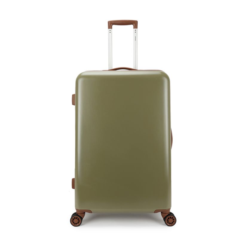 Retro Großer Hartschalen-Reisekoffer 96 L – Trolley mit TSA-Zahlenschloss &amp; 4 Rollen, Olivbraun (76 × 48 × 30 cm)