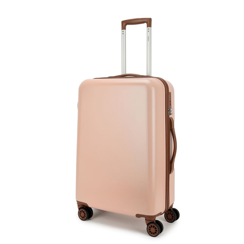 Retro Mittelgroßer Hartschalen-Reisekoffer 65 L – Trolley mit TSA-Zahlenschloss &amp; 4 Rollen, Pfirsichbraun (66 × 42 × 26 cm)