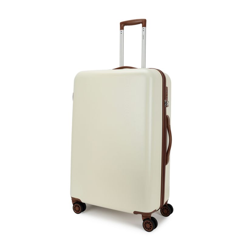 Retro Großer Hartschalen-Reisekoffer 96 L – Trolley mit TSA-Zahlenschloss &amp; 4 Rollen, Crèmebraun (76 × 48 × 30 cm)
