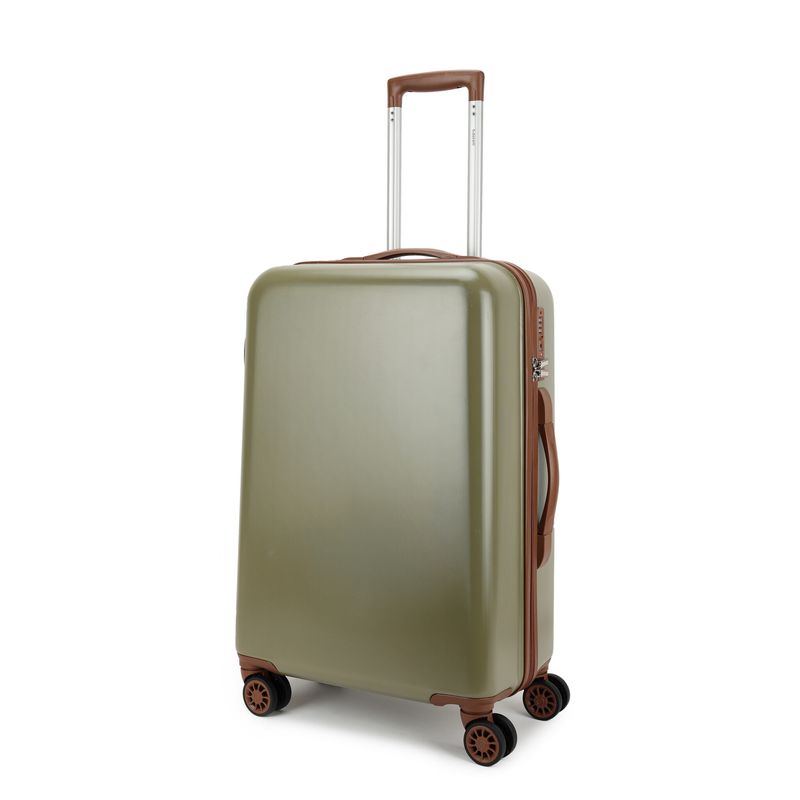 Retro Mittelgroßer Hartschalen-Reisekoffer 65 L – Trolley mit TSA-Zahlenschloss &amp; 4 Rollen, Olivbraun (66 × 42 × 26 cm)