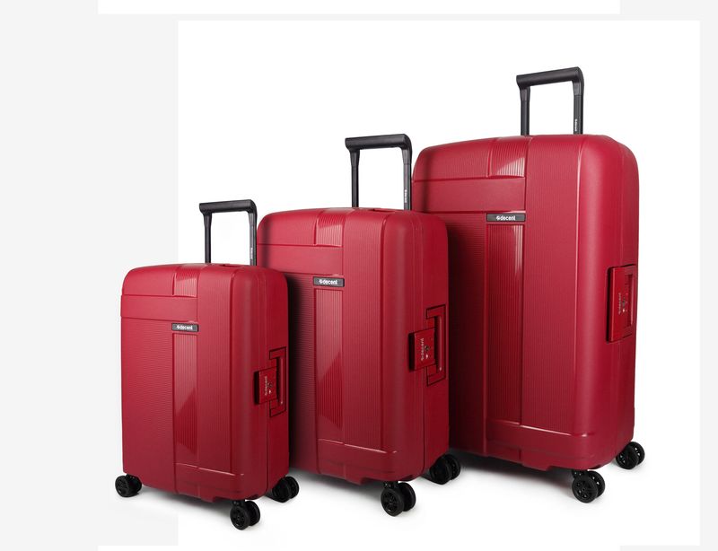 Transit 3-teiliges Reisekoffer-Set mit TSA-Schloss – Hartschalen-Trolley-Set, Rubinrot (43 L, 86 L &amp; 135 L)