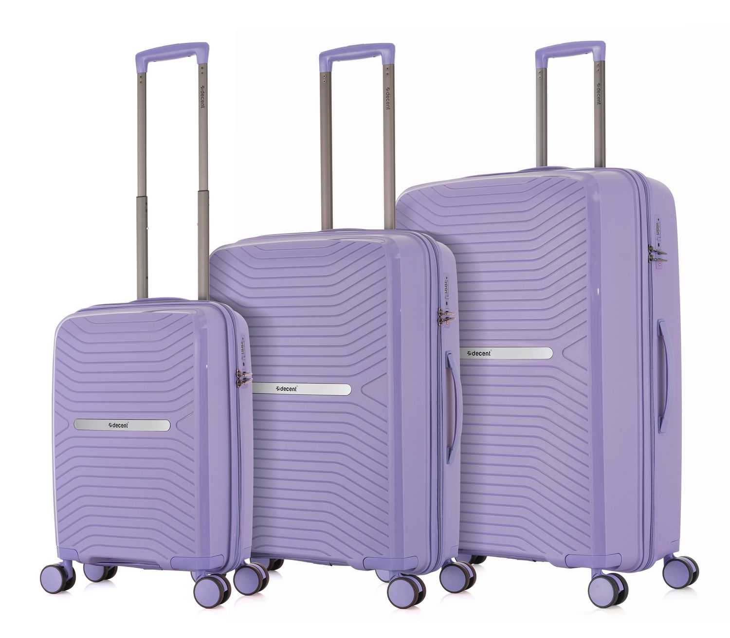 Airmate 3-teiliges Hartschalen-Reisekoffer-Set – Leichte Trolleys mit TSA-Zahlenschloss &amp; 4 Rollen in Pastelllila (35 L, 67 L &amp; 94 L)