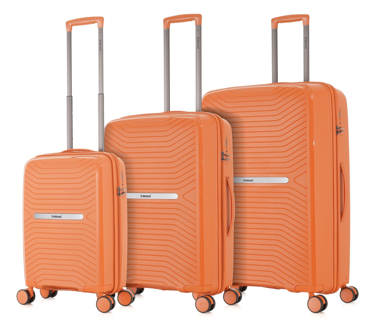 Airmate 3-teiliges Hartschalen-Reisekoffer-Set – Leichte Trolleys mit TSA-Zahlenschloss &amp; 4 Rollen in Pastellorange (35 L, 67 L &amp; 94 L)