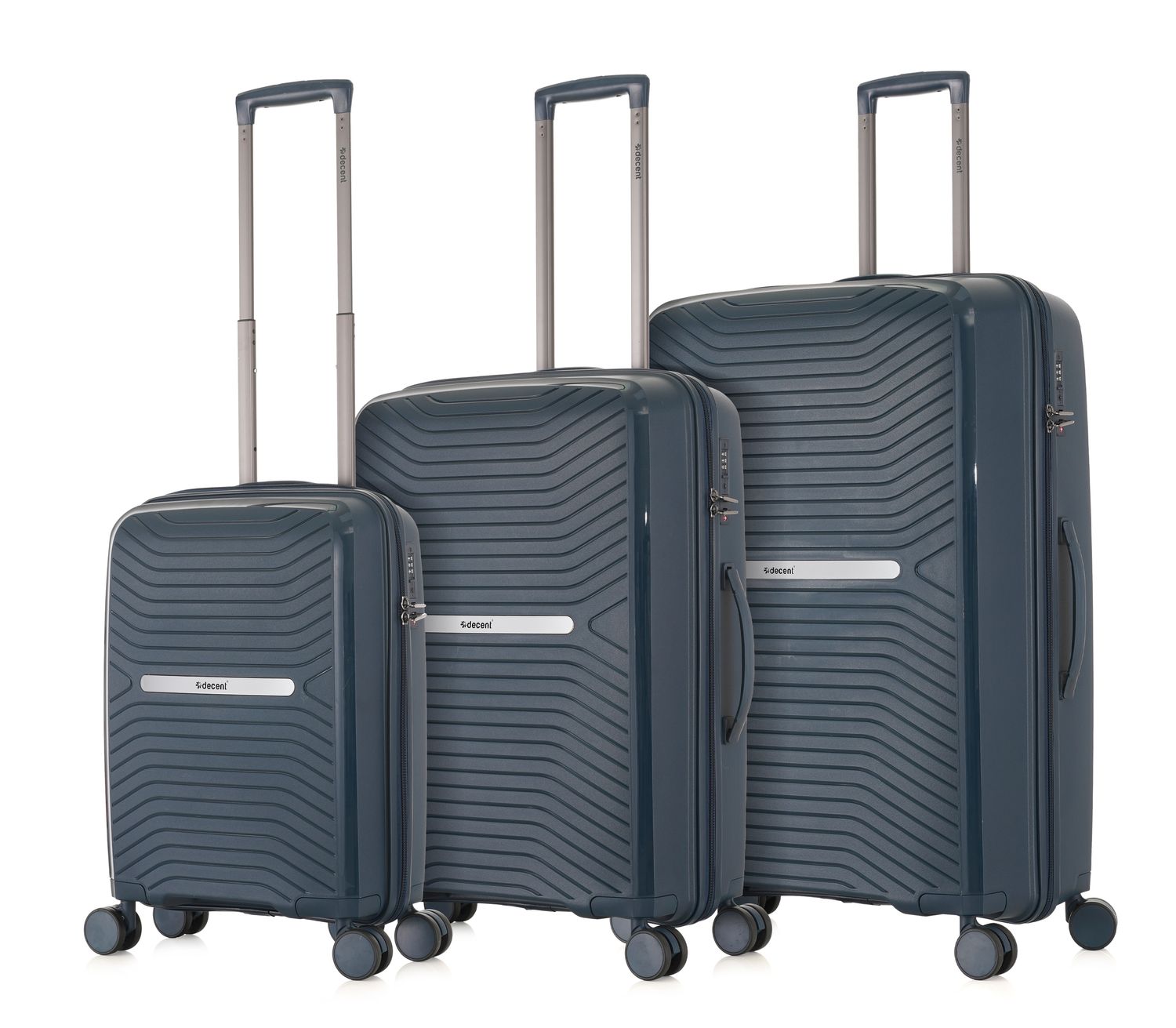 Airmate 3-teiliges Hartschalen-Reisekoffer-Set – Leichte Trolleys mit TSA-Zahlenschloss &amp; 4 Rollen in Mitternachts-Petrol (35 L, 67 L &amp; 94 L)