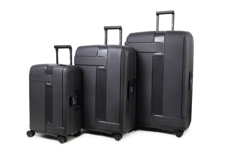 Transit 2.0 3-teiliges Hartschalen-Reisekoffer-Set – Trolley-Set mit TSA-Zahlenschloss &amp; 4 Doppelrollen Anthrazitschwarz (43 L, 86 L &amp; 135 L)