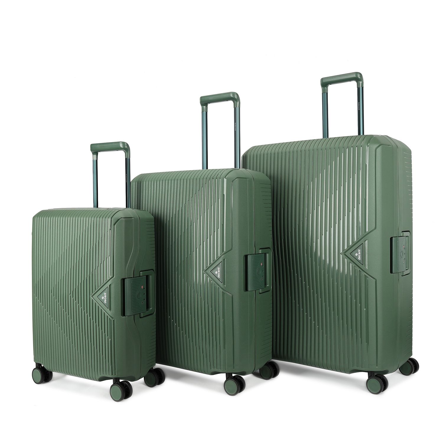 Smart 3-teiliges Hartschalen-Reisekoffer-Set – Trolley-Set mit TSA-Zahlenschloss &amp; 4 Doppelrollen Olivgrün (40 L, 73 L &amp; 120 L)