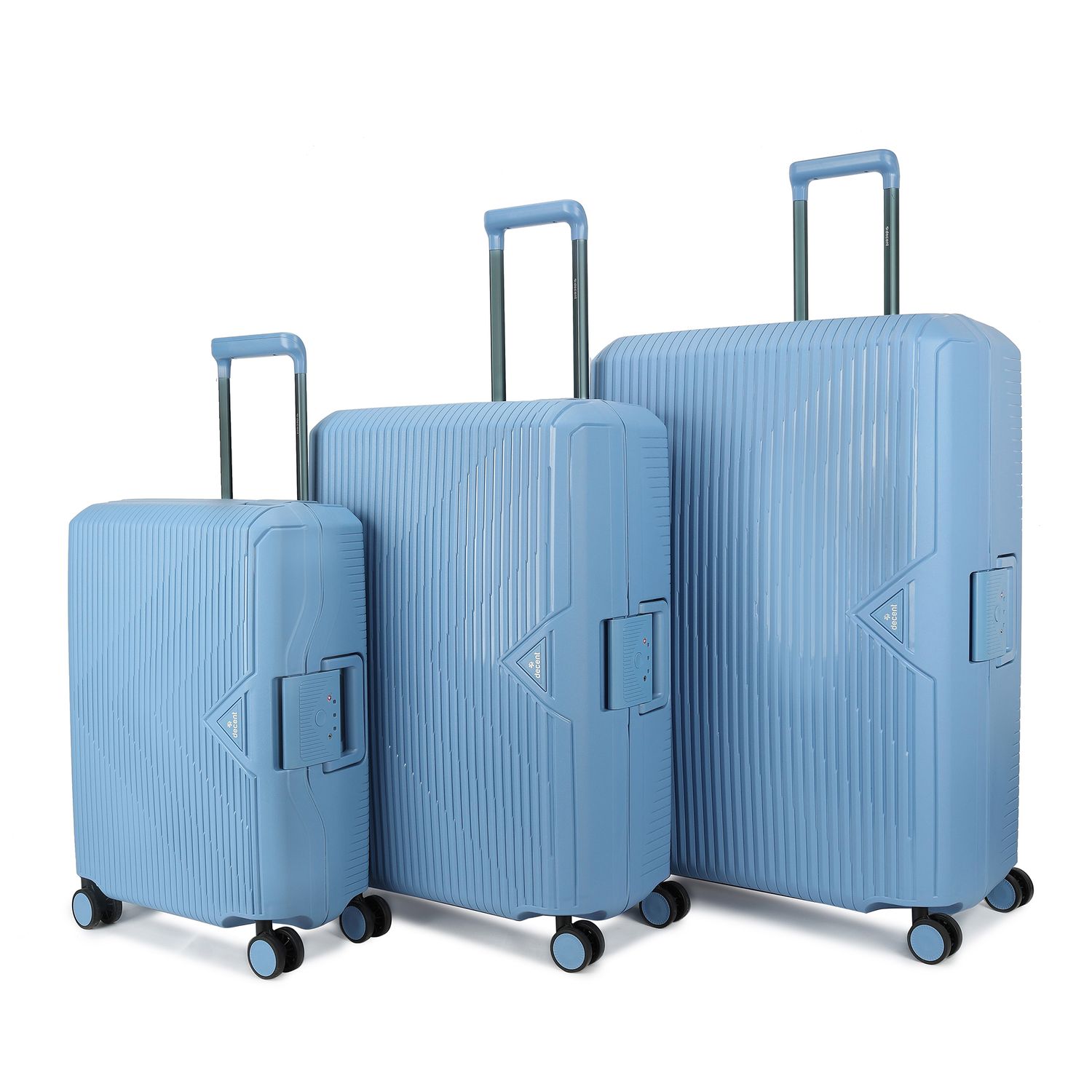 Smart 3-teiliges Hartschalen-Reisekoffer-Set – Trolley-Set mit TSA-Zahlenschloss &amp; 4 Doppelrollen Pastellblau (40 L, 73 L &amp; 120 L)