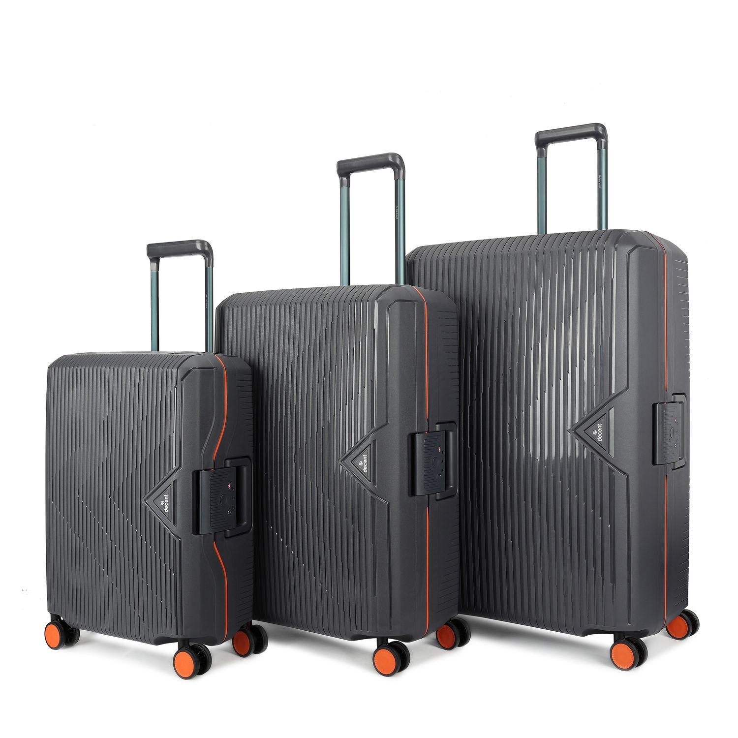 Smart 3-teiliges Hartschalen-Reisekoffer-Set – Trolley-Set mit TSA-Zahlenschloss &amp; 4 Doppelrollen Anthrazitgrau (40 L, 73 L &amp; 120 L)