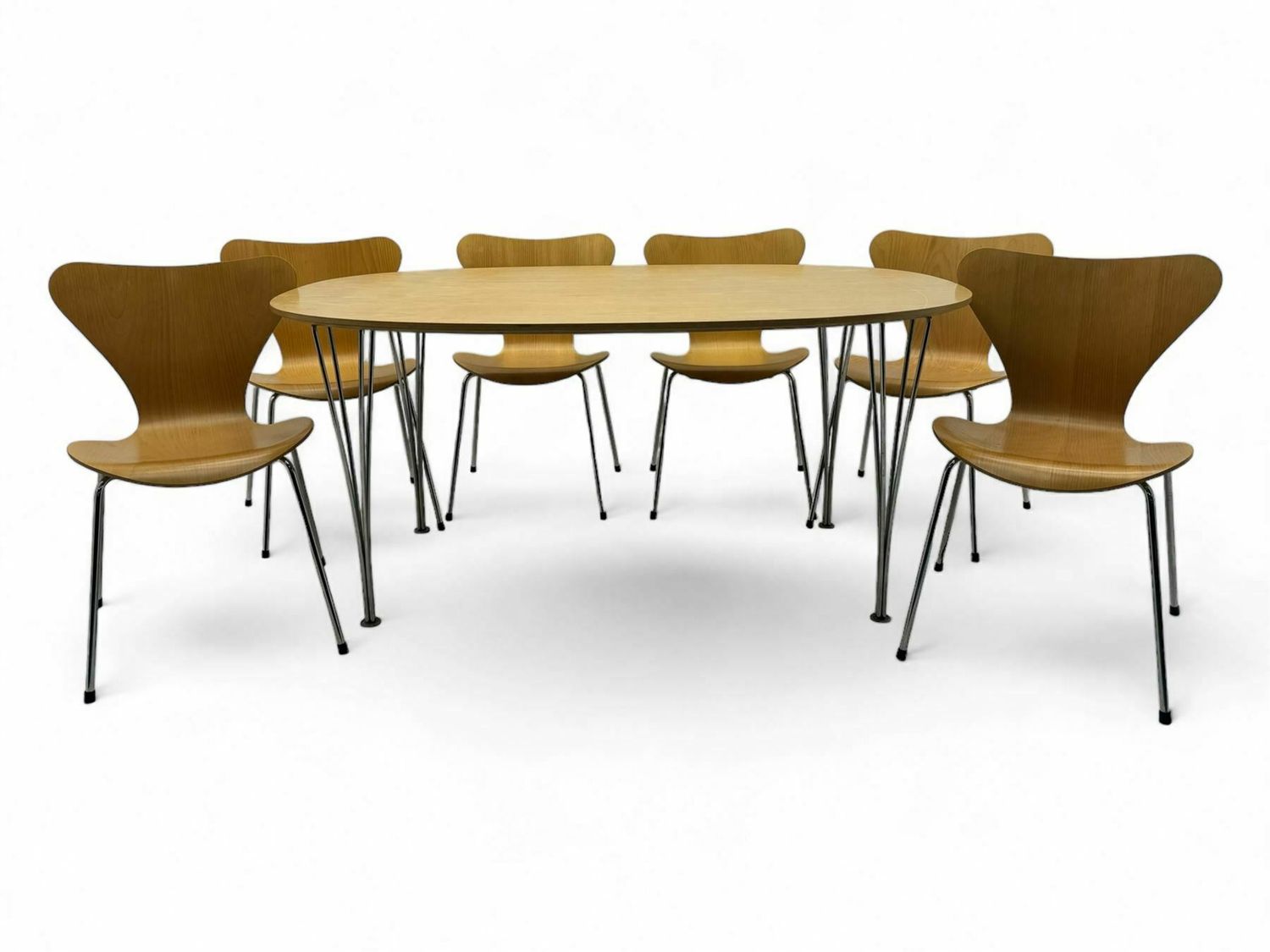 Superellipse Dining Table By Piet Hein &amp; Bruno Mathsson For Fritz Hansen And 6 Model 3107 Chairs.