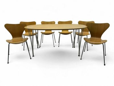 Superellipse Dining Table By Piet Hein &amp; Bruno Mathsson For Fritz Hansen And 6 Model 3107 Chairs.