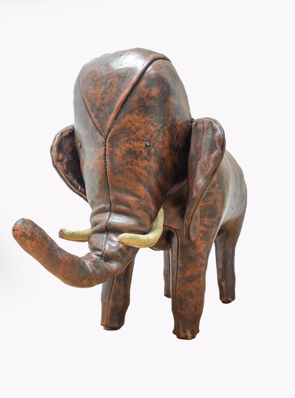 Large Original Dimitri Omersa Leather Elephant Footstool For Liberty&#39;s Of London.1960&#39;s.