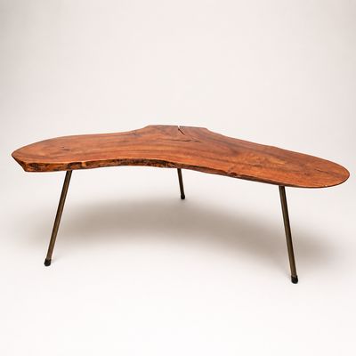Mid-Century Freeform Live-Edge Tripod Coffee Table in the Manner of Carl Auböck, c.1950s/60s