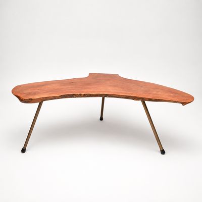 Mid-Century Freeform Live-Edge Tripod Coffee Table in the Manner of Carl Auböck, c.1950s/60s