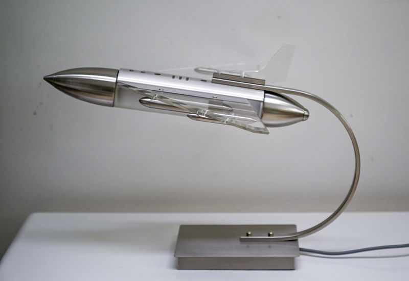 American Space Age Steel &amp; Clear Perspex Jet Plane Table Lamp c1980