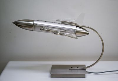 American Space Age Steel & Clear Perspex Jet Plane Table Lamp c1980