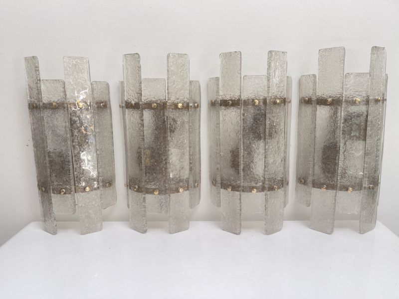 Set Of 4 Murano Glass &amp; Brass Wall Lights