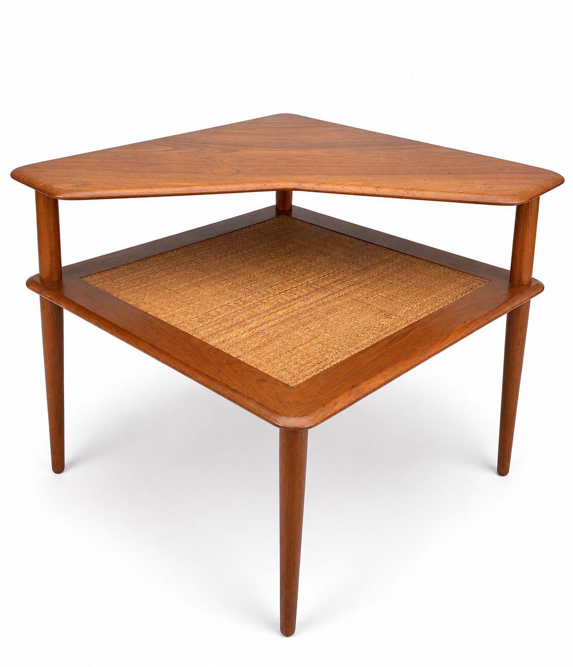 FD 519 corner coffee table in solid teak and cane by France and Sons. Denmark