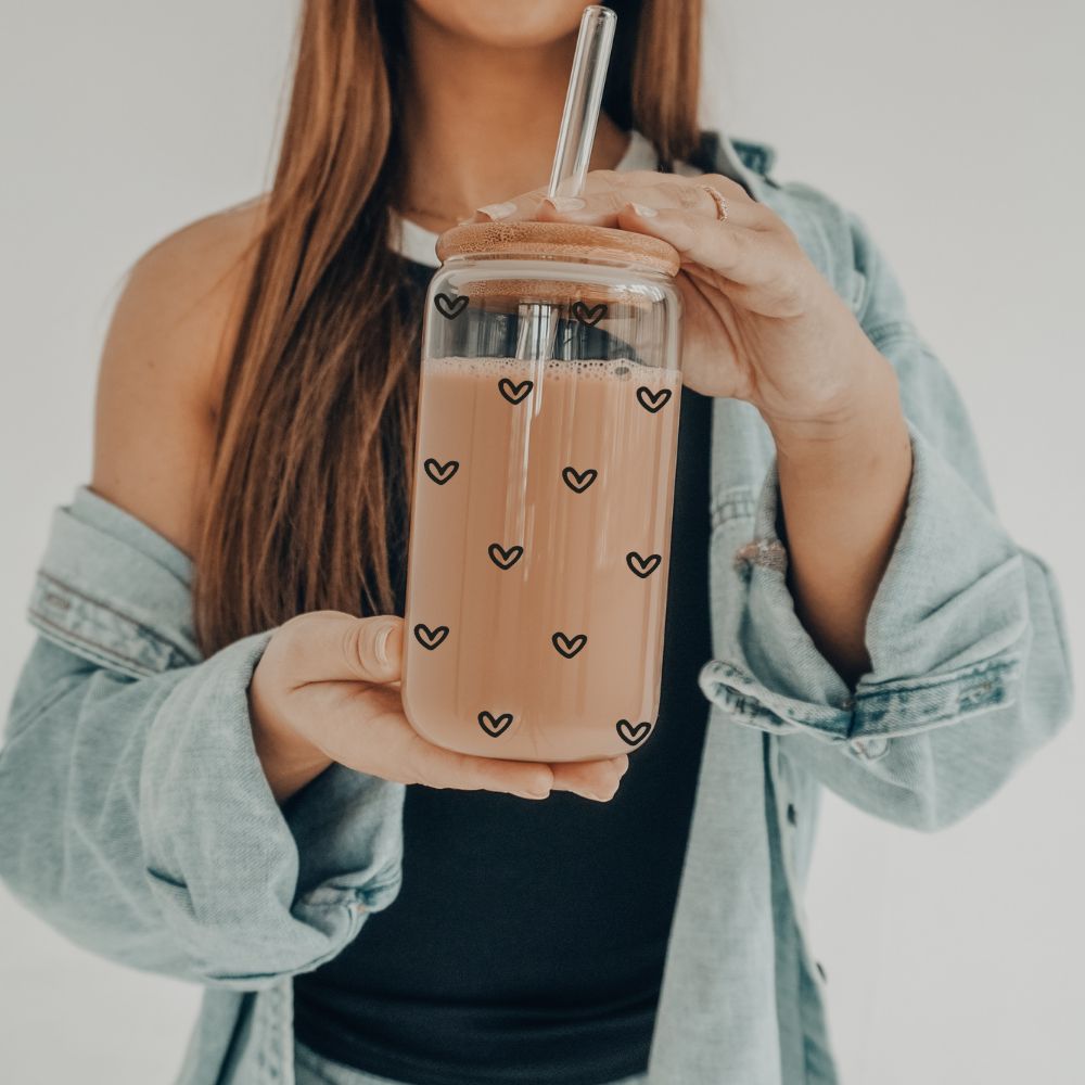 Tiny Hearts | 20 oz Glass Tumbler with Bamboo Lid &amp; Straw