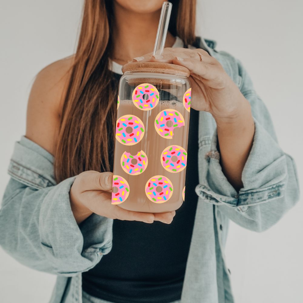 Donuts | 20 oz Glass Tumbler with Bamboo Lid &amp; Straw