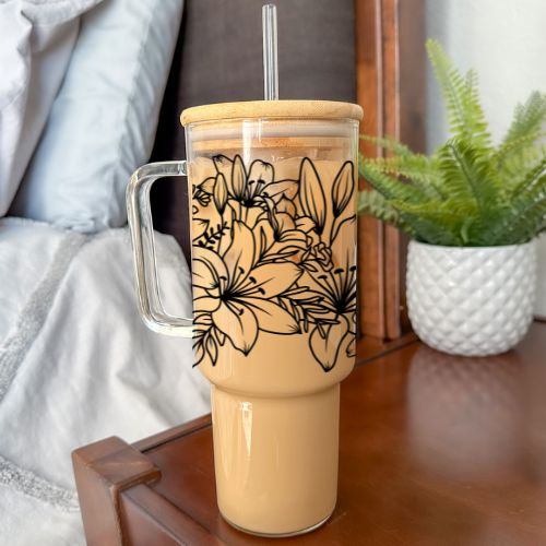 Lily | 40 oz Glass Tumbler with Bamboo Lid &amp; Straw