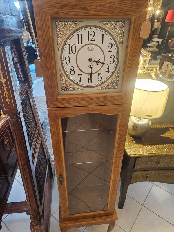 OAK CURIO CLOCK WITH SHELVES