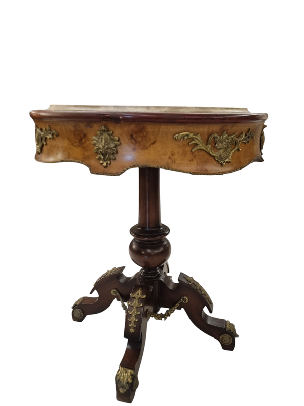 MARBLE TOP INLAID COPPER SIDE TABLE
