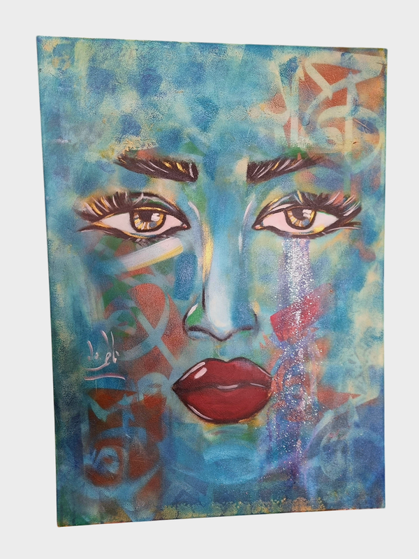 BLUE FACE CRYING PAINTING 50X70