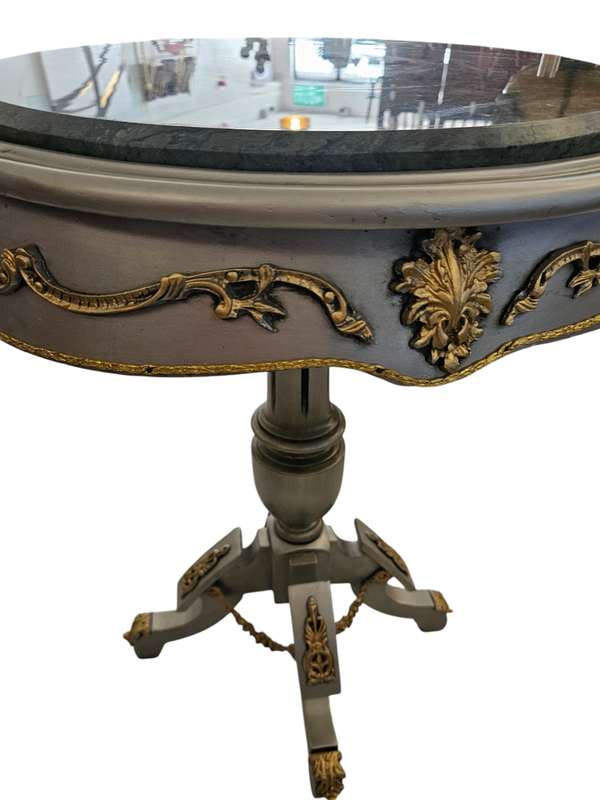 VINTAGE GRAY GOLD SIDE TABLE WITH INLAY BRASS