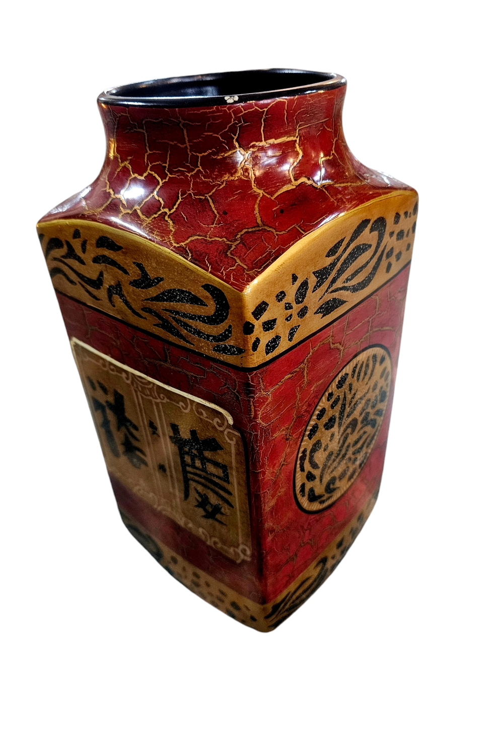 CHINESE RED HAND PAINTED FIRED VASE MEDIUM