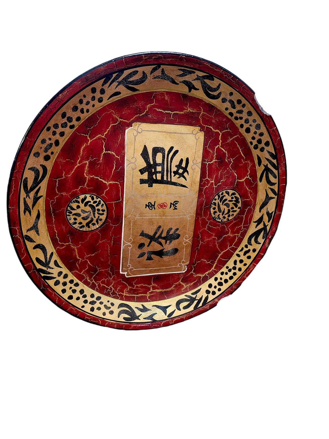 CHINESE ROUND PLATE HAND PAINTED  FIRED RED WITH STAND