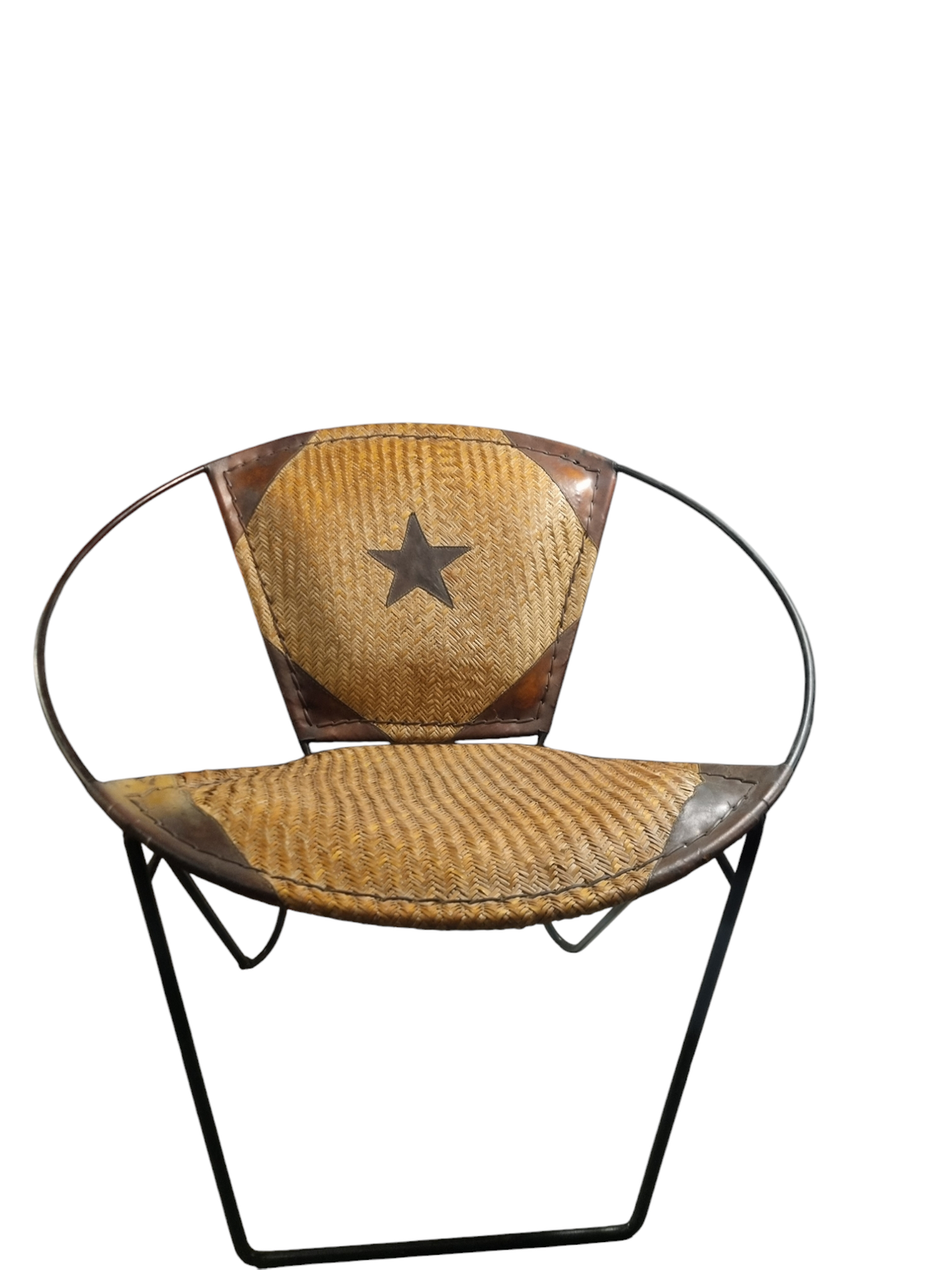 ROUND HANDCRAFTED IRON LEATHER CHAIR