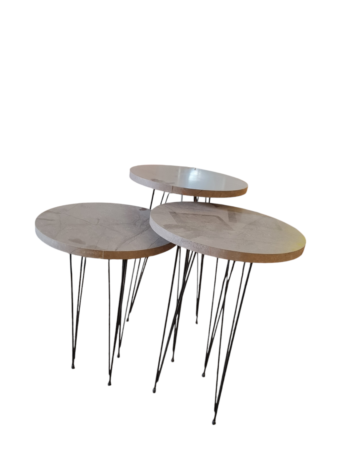 WOODEN MARBLE STYLE ROUND COFFEE TABLE NESTING