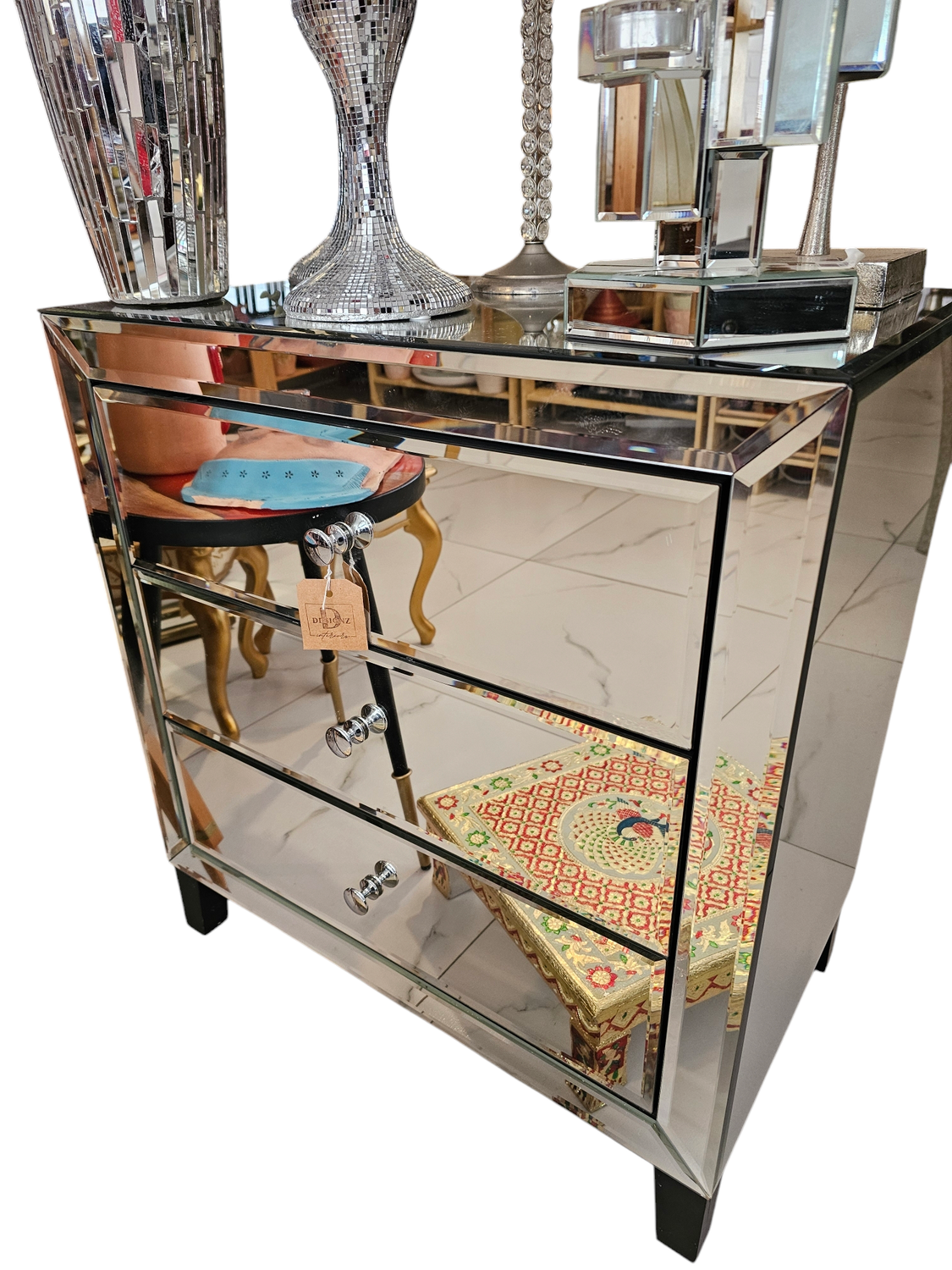 GLASS MIRROR SIDE BED DRAWER