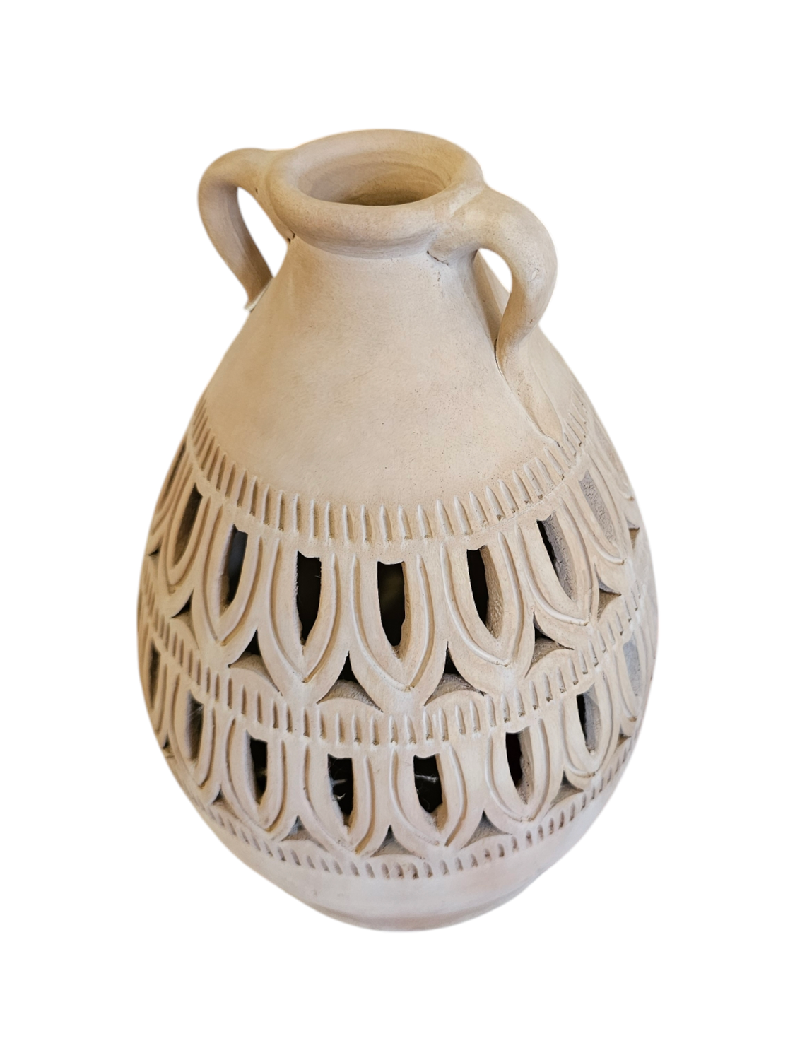 CLAY POTTERY JAR VASE WITH HANDLE