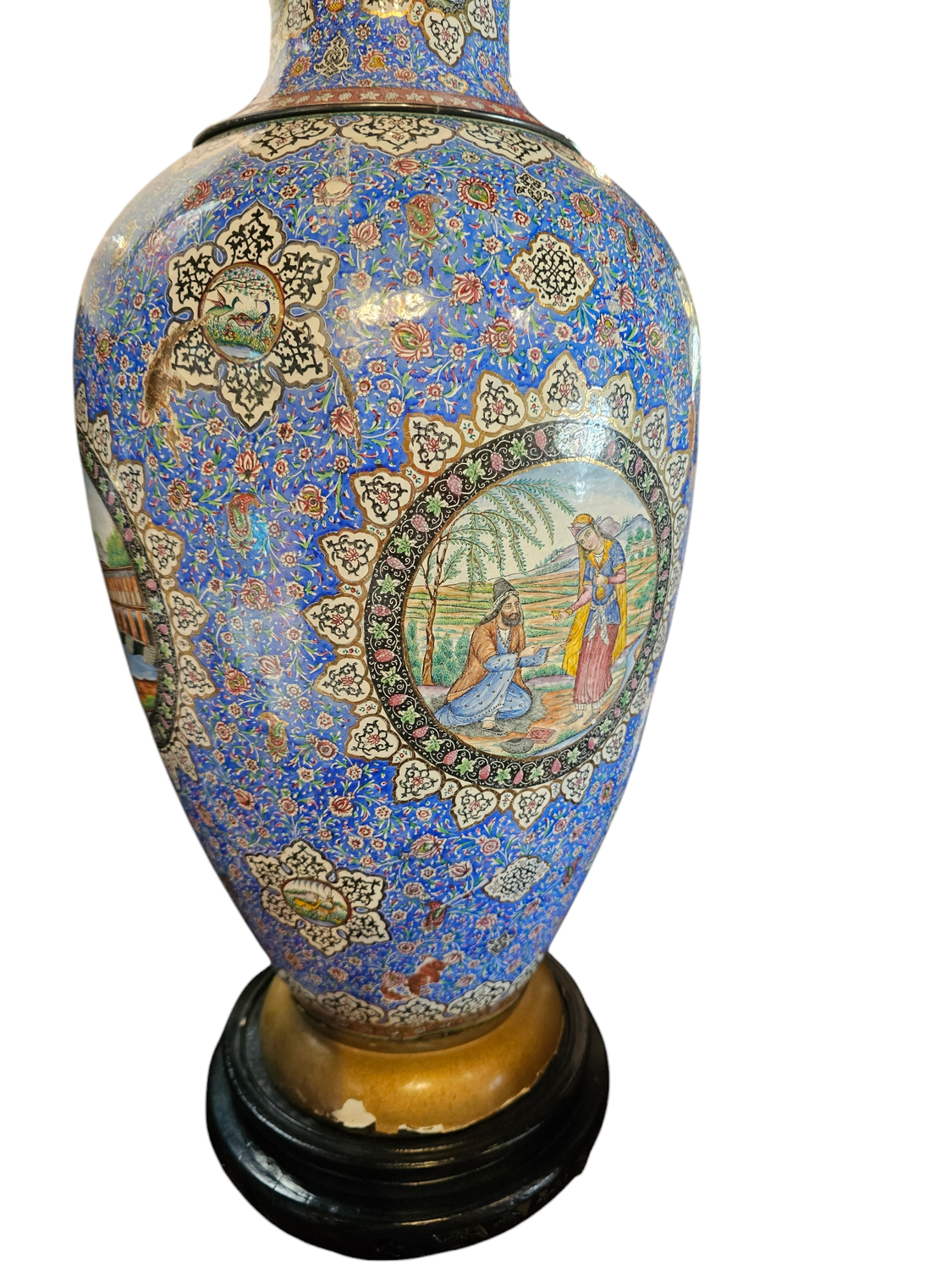 LIGHT BLUE VASE WITH BLACK STAND