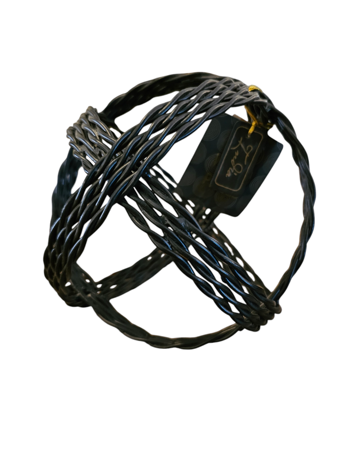 VINTAGE BLACK PAINTED METAL PIERCED SPHERICAL SCULPTURE