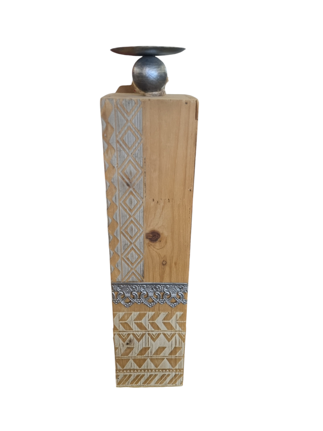 WOODEN SQUARE TALL CANDLE HOLDER